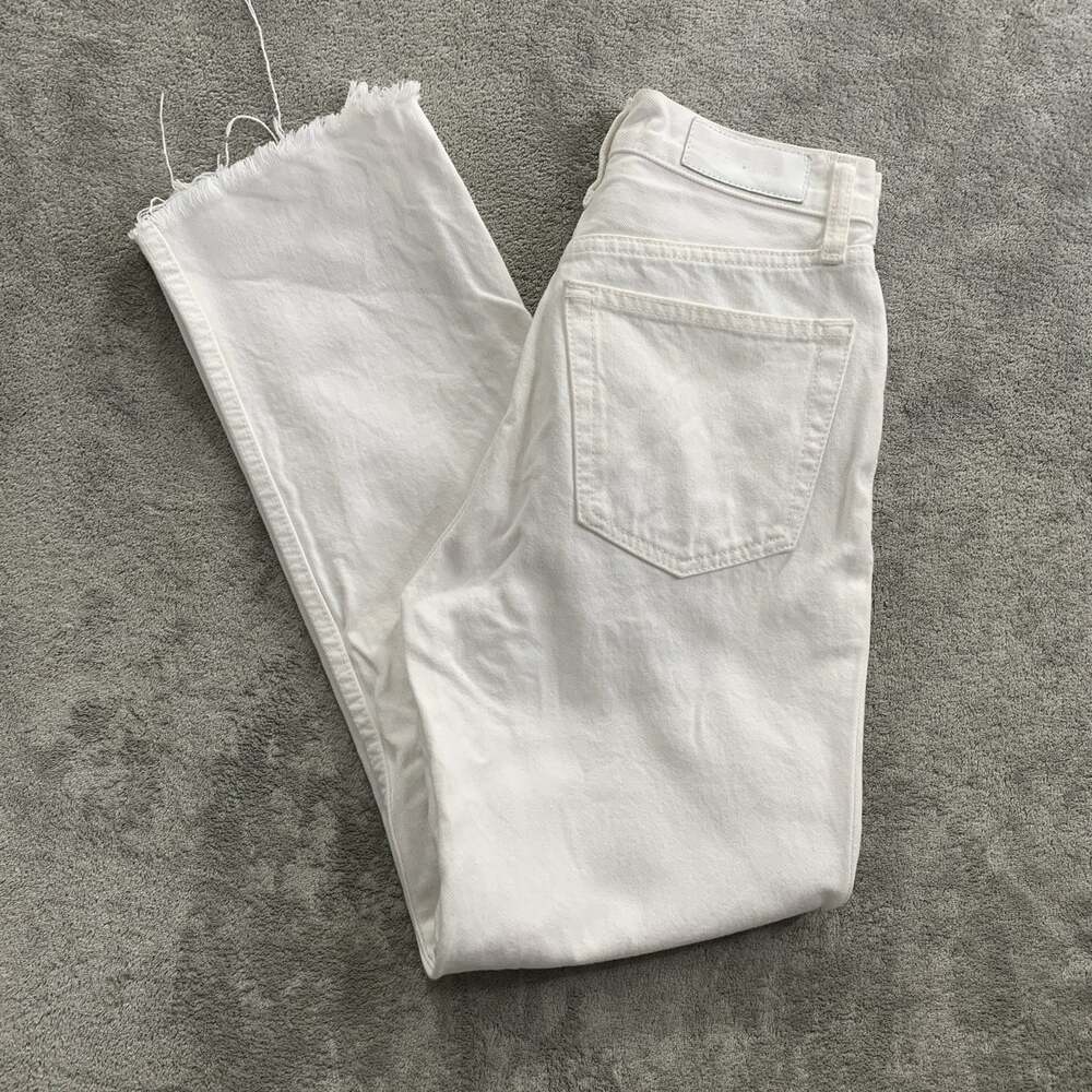 RE/DONE Jeans Womens 24x27 White 70s Stove Pipe Straight Leg Button Fly Raw Hem